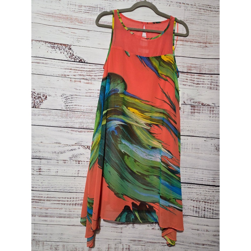 Signature by Robbie Bee Coral Abstract Print Chiffon Shift Dress Size 6 NWT